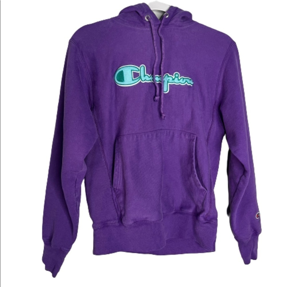 Champion Boyfriend Logo Hoodie Womens Size S Small Spell Out Reverse weave.